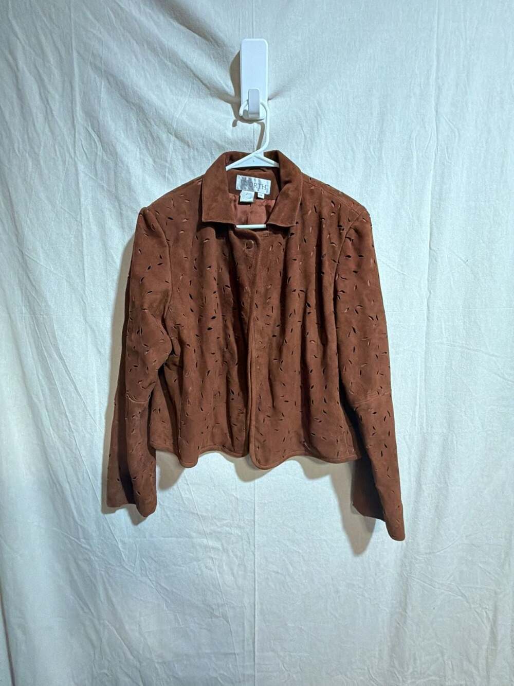Worth Women's Brown Genuine Suede Leather Perforated Jacket Size 14